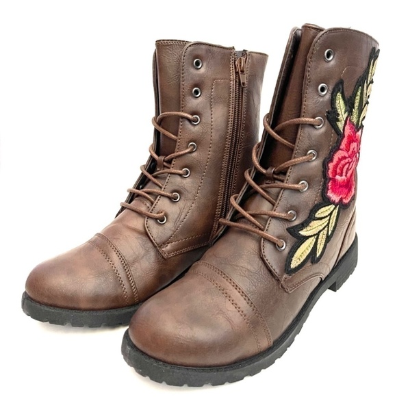 NEW Karyn’s Brown Embroidered Lace Up Combat Boots US 7 - Picture 3 of 7